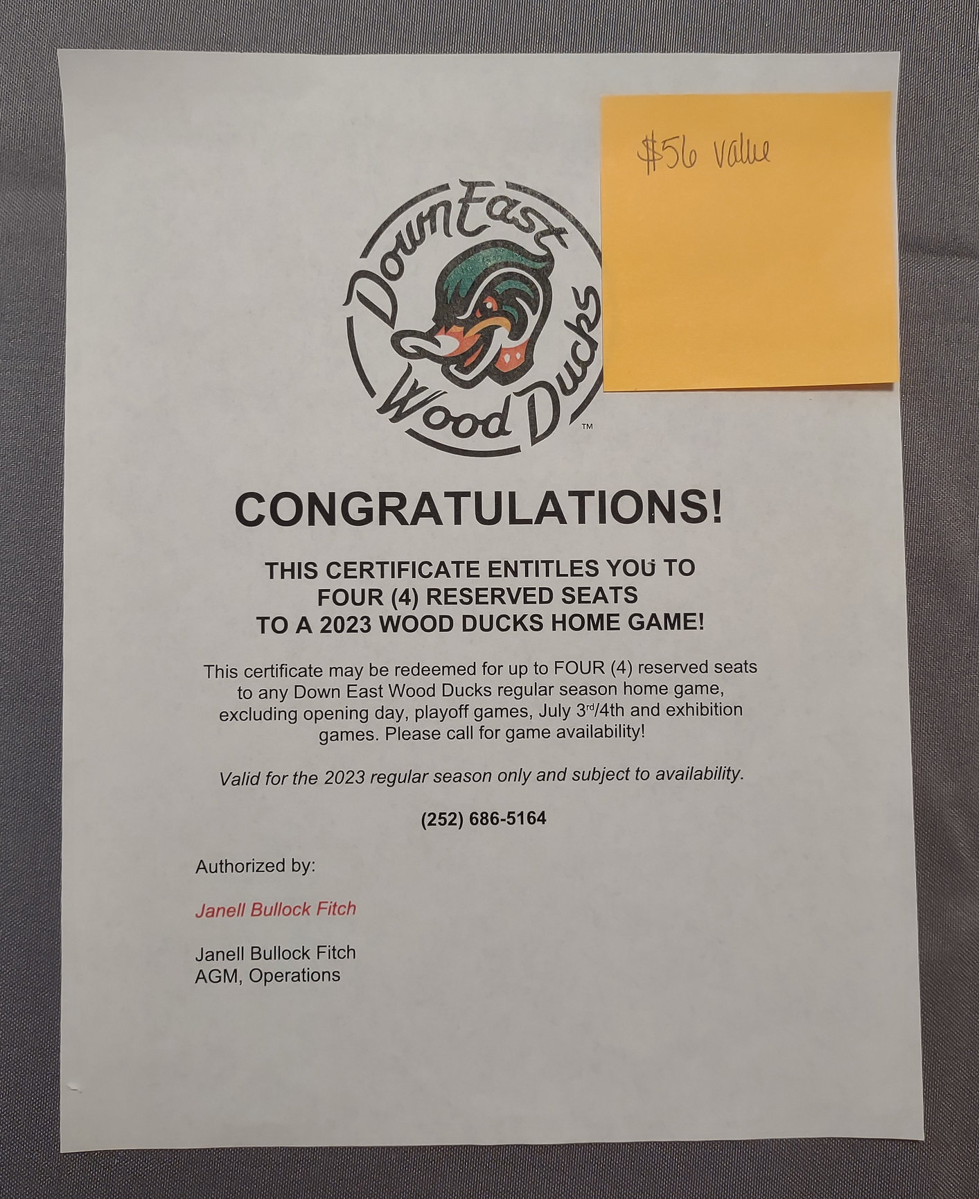 4 reserved seats to a DownEast Wood Ducks game RADD, Inc.