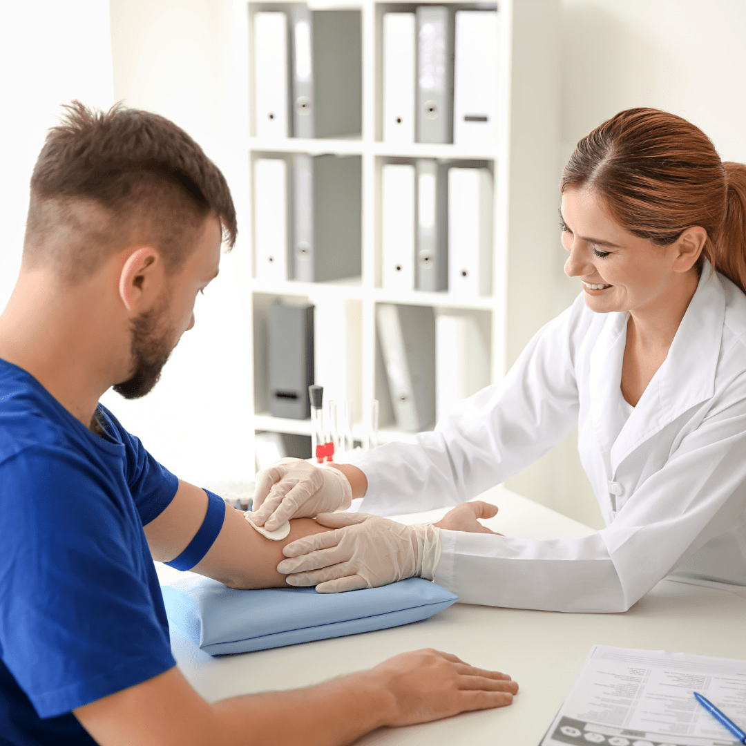 Patient receiving laboratory testing as part of primary care