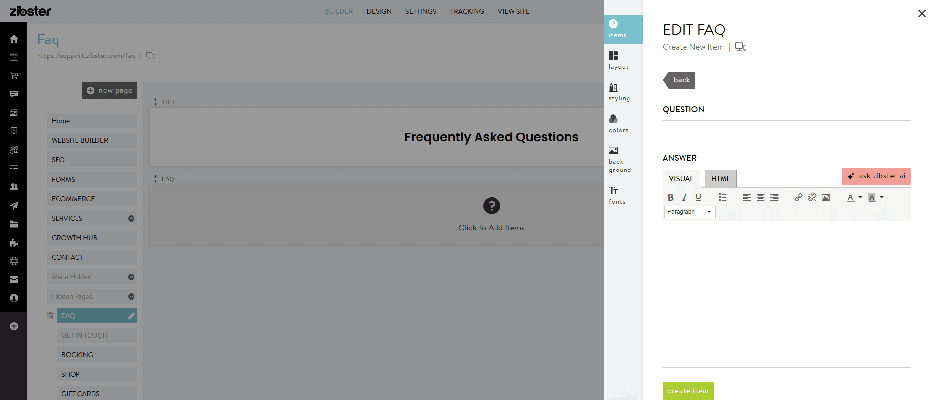 How To Use FAQ Blocks - Zibster Knowledge Base