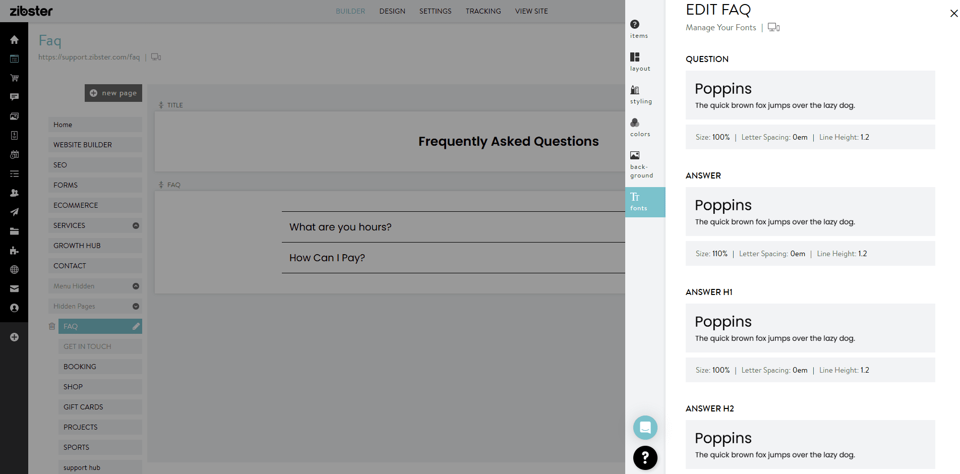 How To Change Fonts on FAQ Blocks - Zibster Knowledge Base