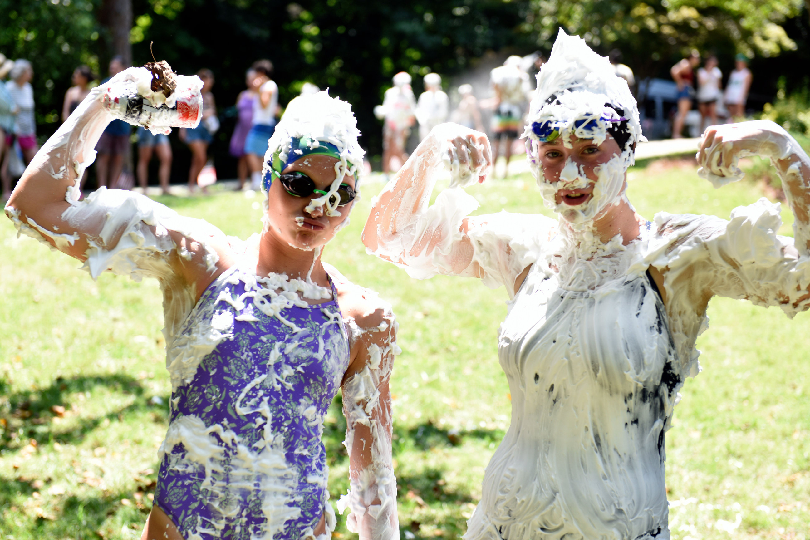 A photo of two Friendly teens covered in shaving cream at Friendly's 2025 Fourth of July celebratin.