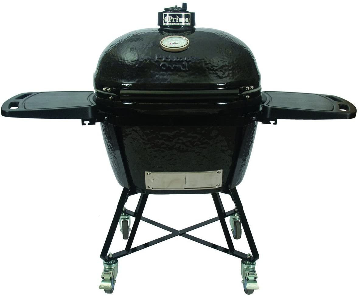 Primo Oval Large 300 Grill on Cart w/ Shelves Original Grills Outdoor